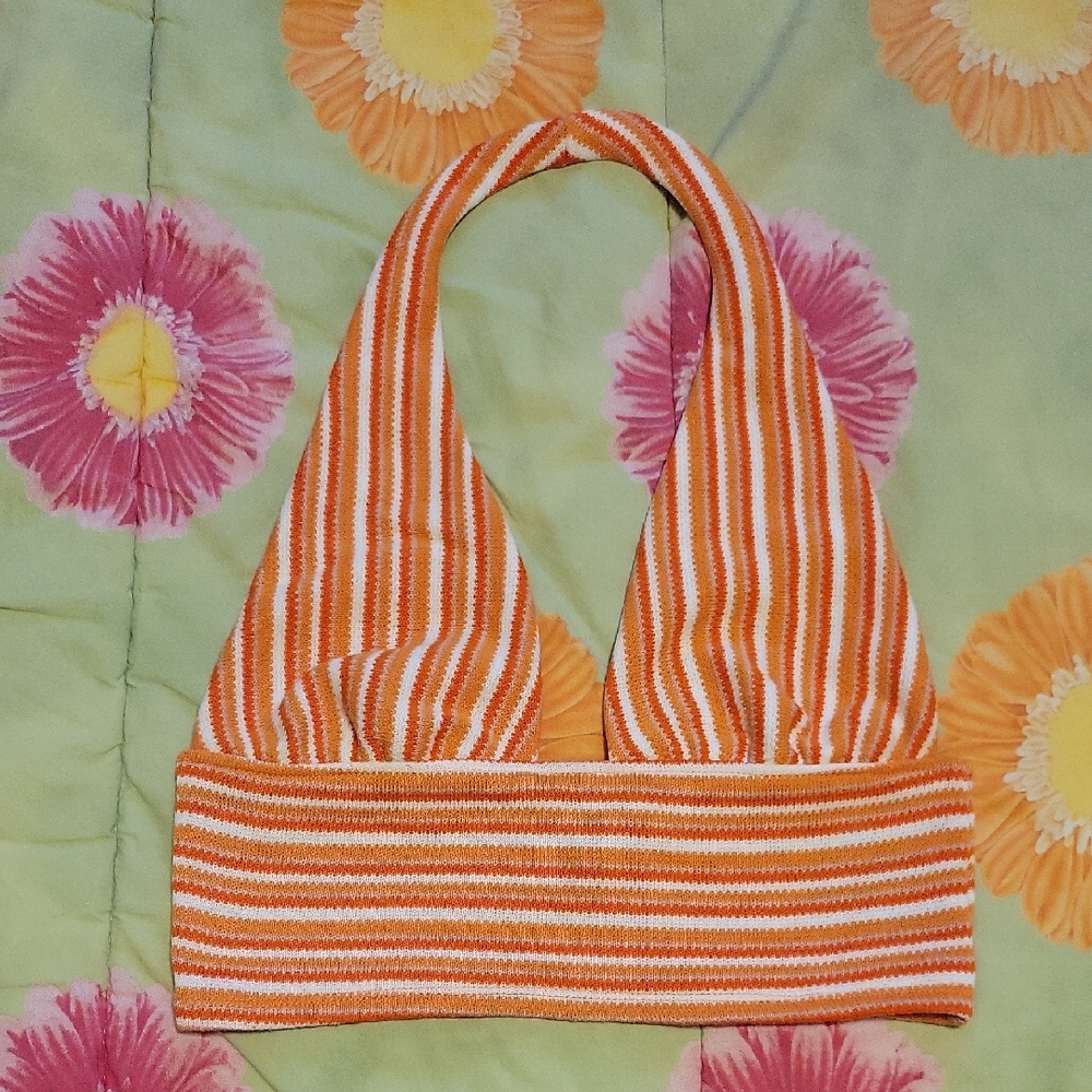 Divided- Orange and White Striped Knit Halter Top Sz Small
